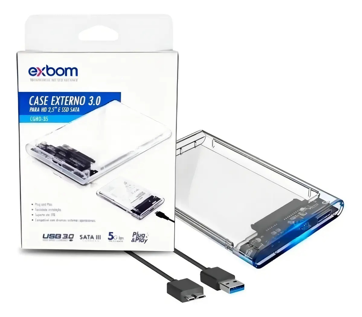 CASE HD 2,5 USB 3.0 TRANSPARENTE - EXBOM
